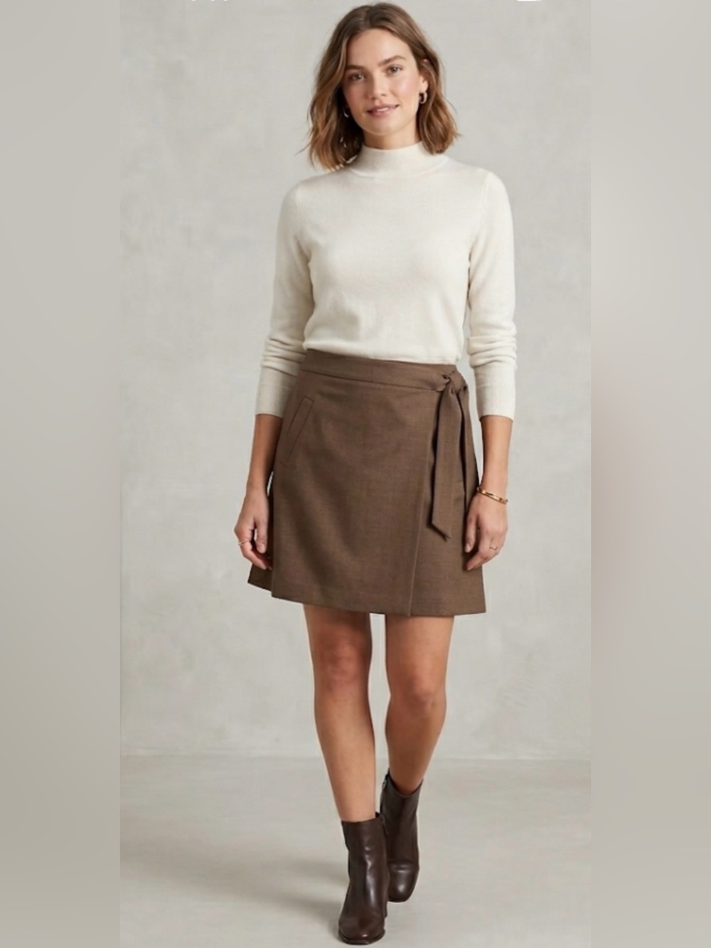 J. Crew Brown Mini Wrap Wool Skirt Size 4